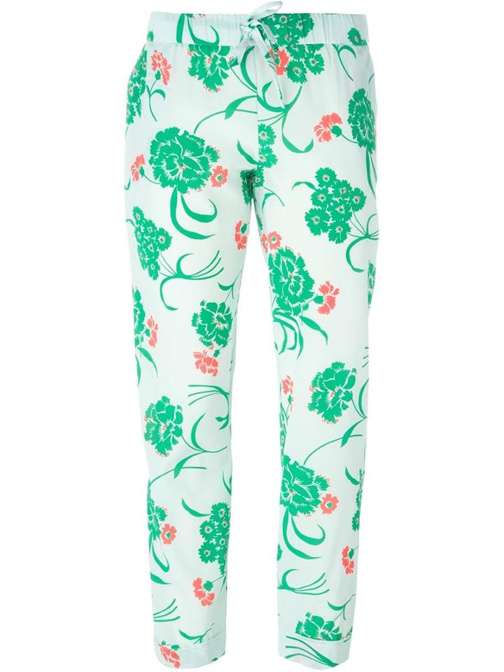 P.a.r.o.s.h. Floral Print Trousers, Women's, Size: Medium, Blue, Silk/spandex/elastane