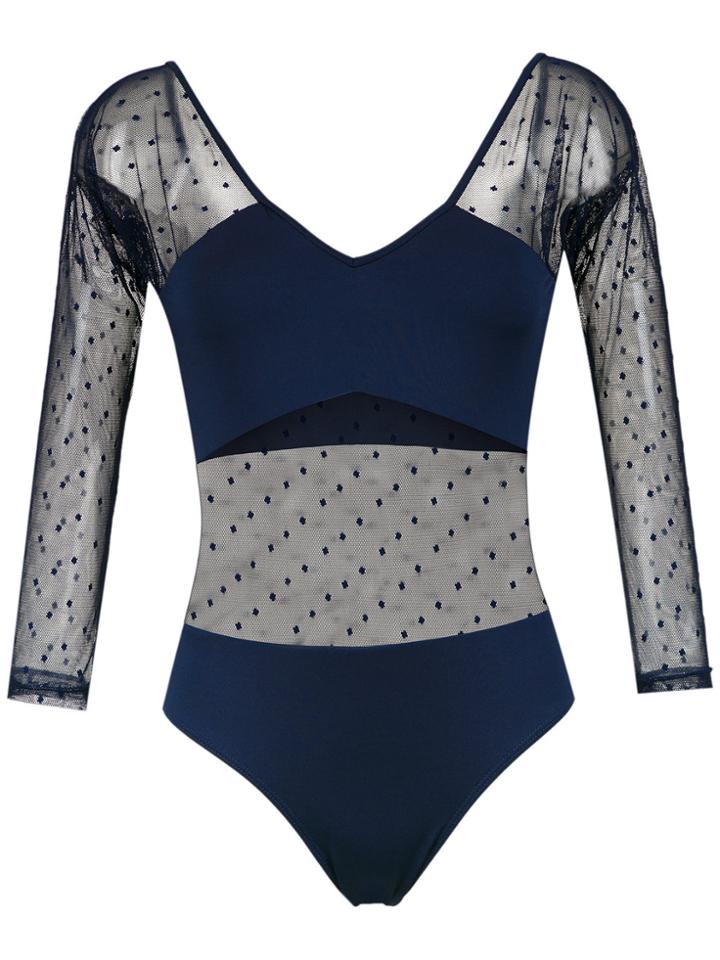 Brigitte Long Sleeved Tulle Bodysuit - Blue