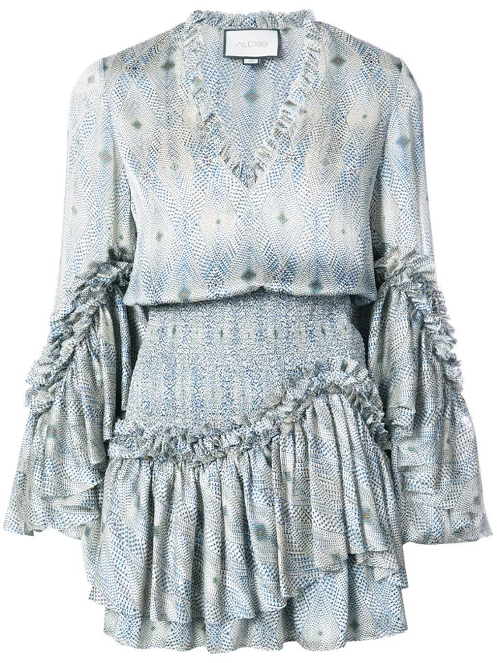 Alexis Printed Ruffle Trim Mini Dress - Blue