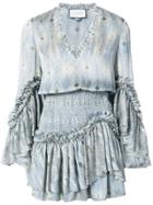 Alexis Printed Ruffle Trim Mini Dress - Blue