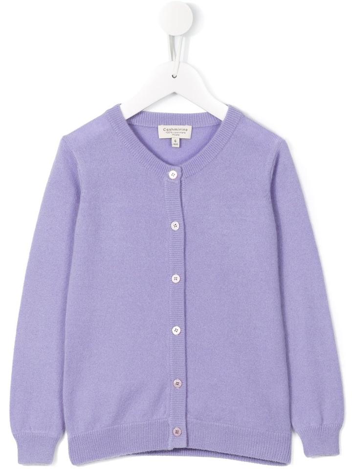 Cashmirino - Round Neck Cardigan - Kids - Cashmere - 6 Yrs, Pink/purple