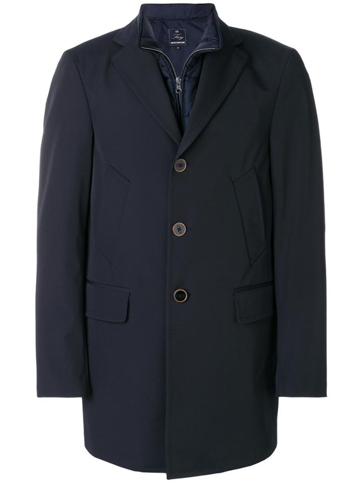 Fay Single Breasted Coat With Vest Attachment - Blue