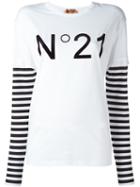 No21 Logo Print Longsleeved T-shirt, Women's, Size: 40, White, Cotton