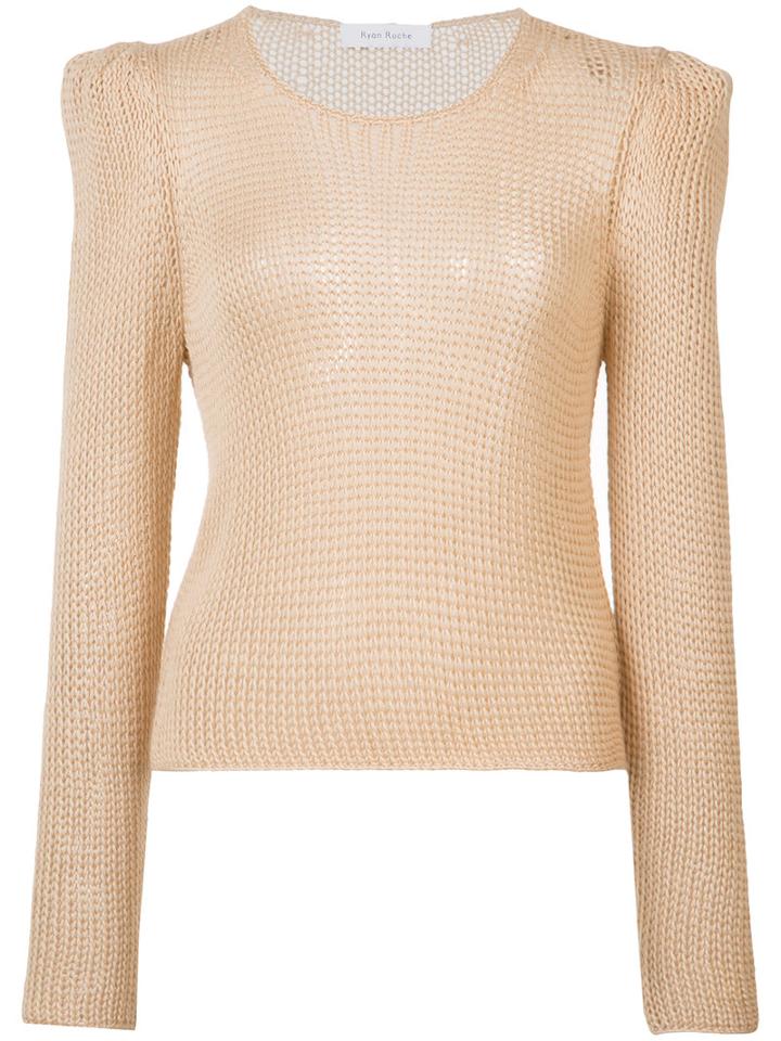 Ryan Roche - Open Knit Puff Sleeve Jumper - Women - Cashmere - S, Women's, Nude/neutrals, Cashmere