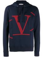Valentino Deconstructed Vlogo Print Hoodie - Blue