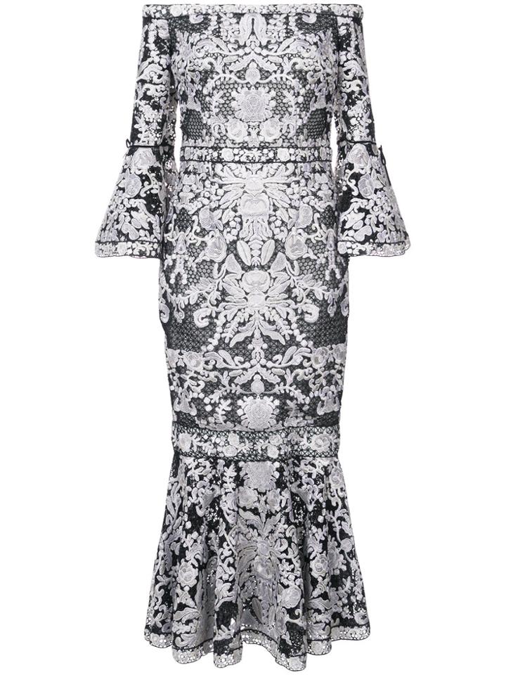 Marchesa Notte Lace-embroidered Midi Dress - Black