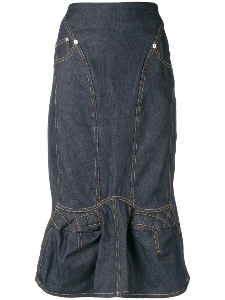 Marine Serre Denim Straight Skirt - Blue