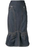 Marine Serre Denim Straight Skirt - Blue