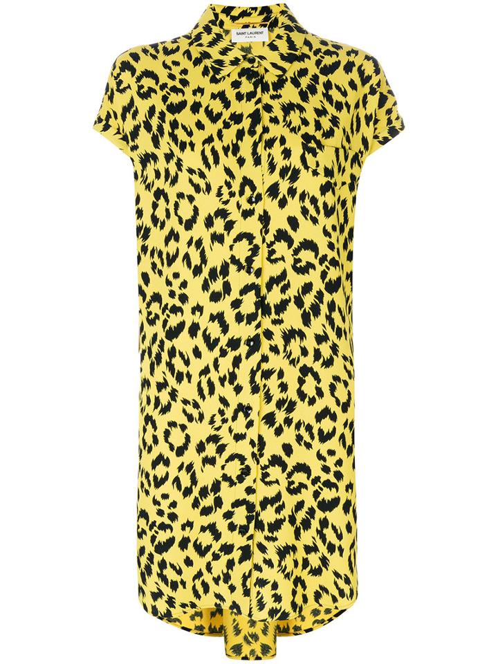 Saint Laurent - Cheetah Print Shirt Dress - Women - Viscose - 36, Black, Viscose