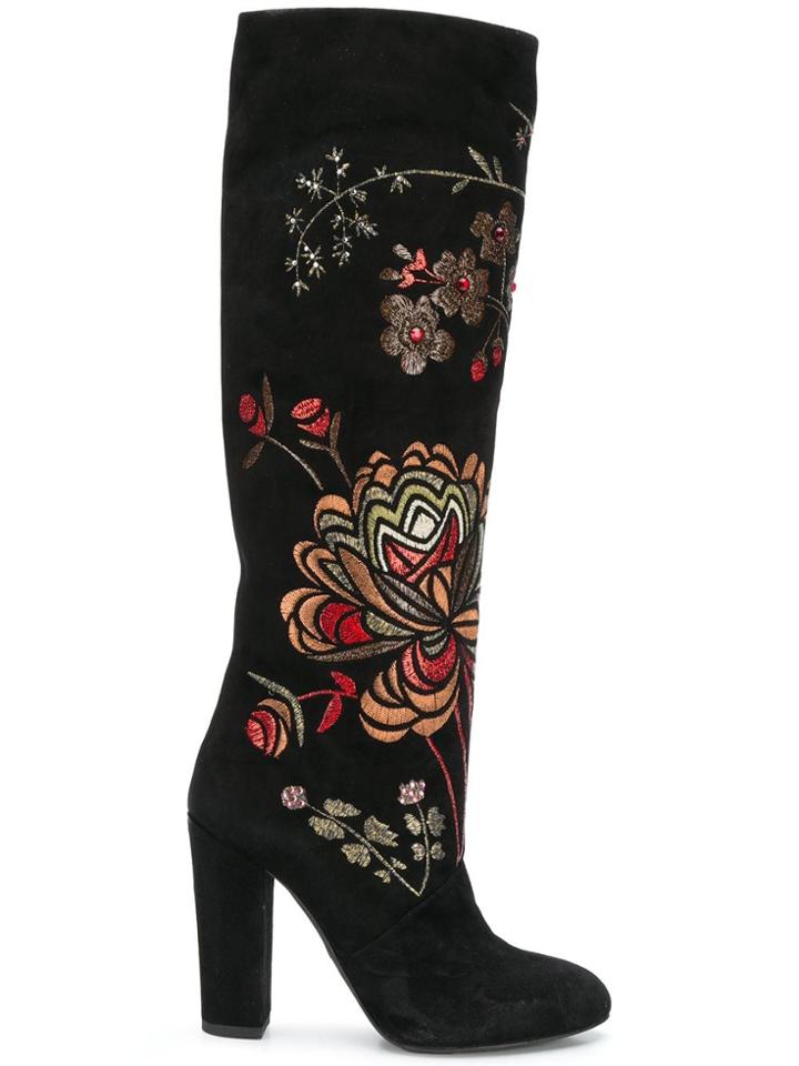 Giambattista Valli Floral Embroidered Boots - Black