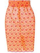 Daizy Shely Floral Lace Pencil Skirt, Women's, Size: 38, Yellow/orange, Cotton