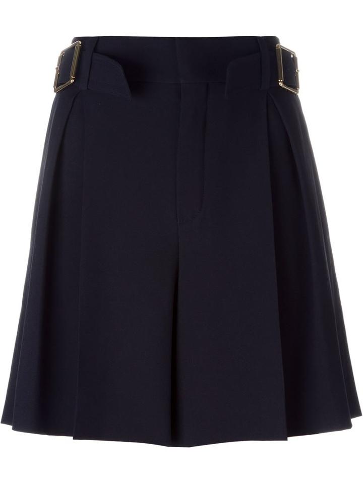 Chloé Pleated Buckled Shorts, Women's, Size: 36, Blue, Acetate/viscose/silk