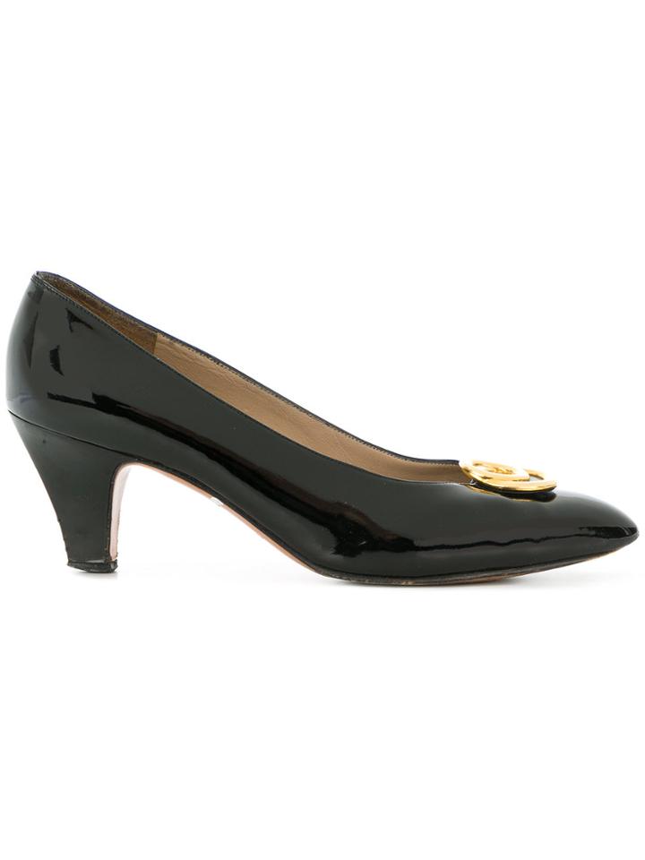 Salvatore Ferragamo Vintage Metal Plaque Pumps - Black
