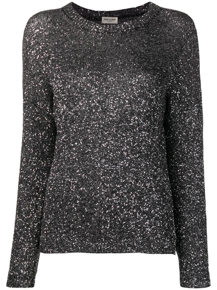 Saint Laurent Rhinestone Embellishes Jumper - Black
