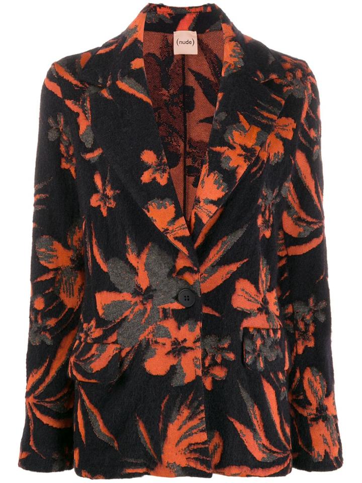 Nude Floral Knit Blazer - Black