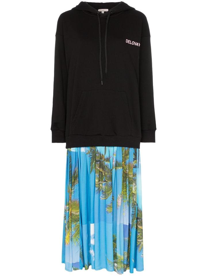 Natasha Zinko Delovaya Cotton And Palm Print Hoodie Dress - Black