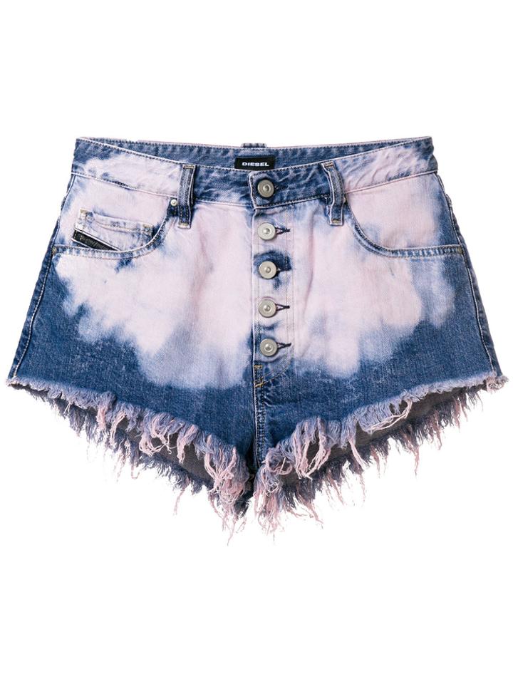 Diesel De-ginger Bleached Denim Shorts - Blue