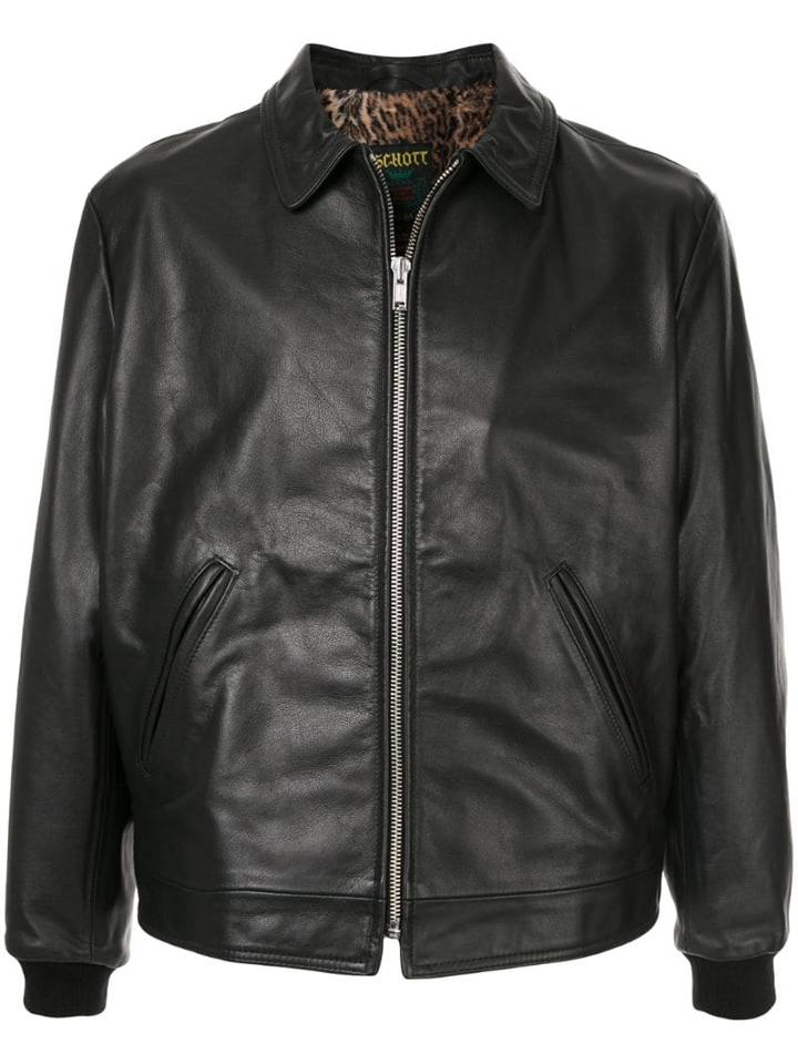 Supreme Schott Leopard Lined Leather Jacket - Black