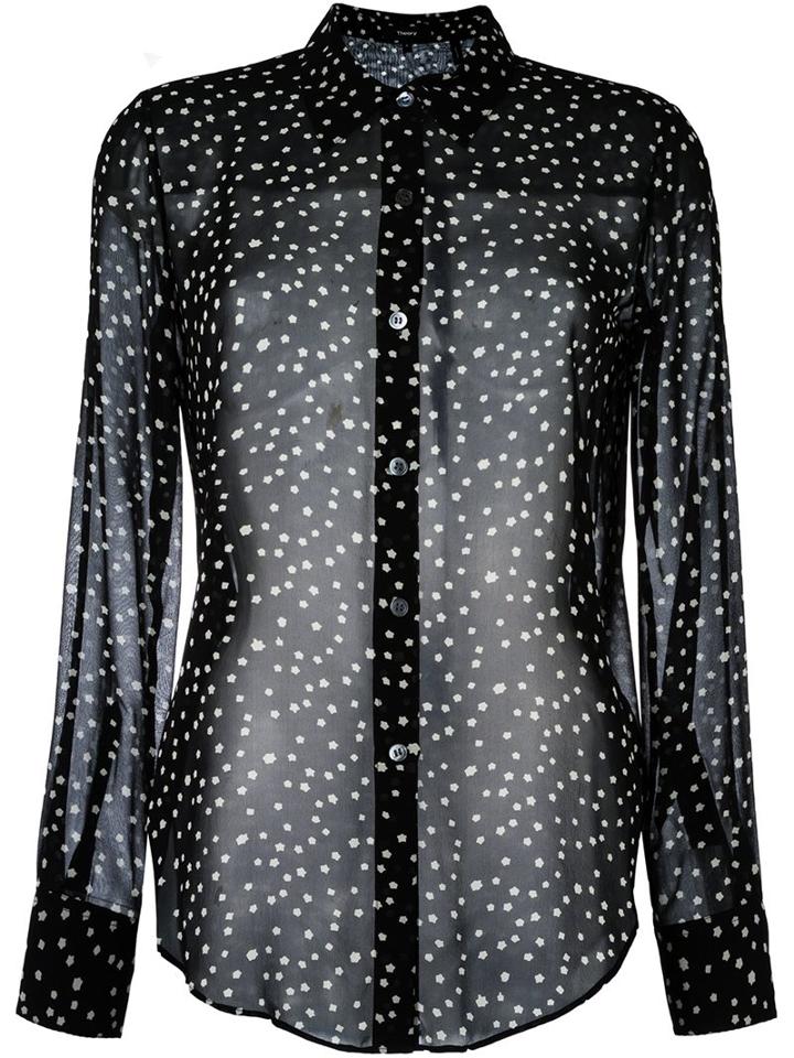 Theory Polka Dot Print Shirt, Women's, Size: Xs, Black, Silk