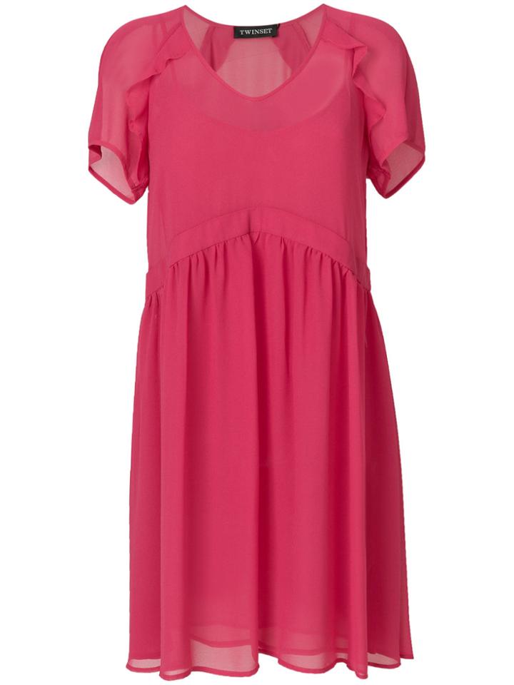 Twin-set V-neck Flared Dress - Pink & Purple