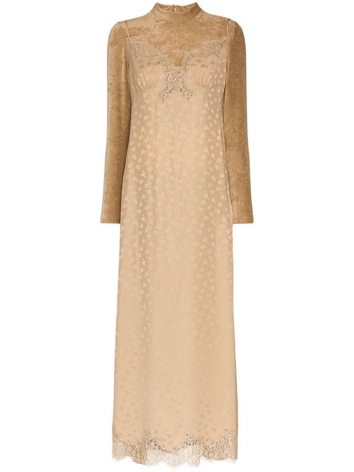 Stella Mccartney High Neck Lace Velvet Silk Blend Dress - Neutrals