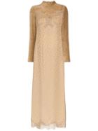 Stella Mccartney High Neck Lace Velvet Silk Blend Dress - Neutrals
