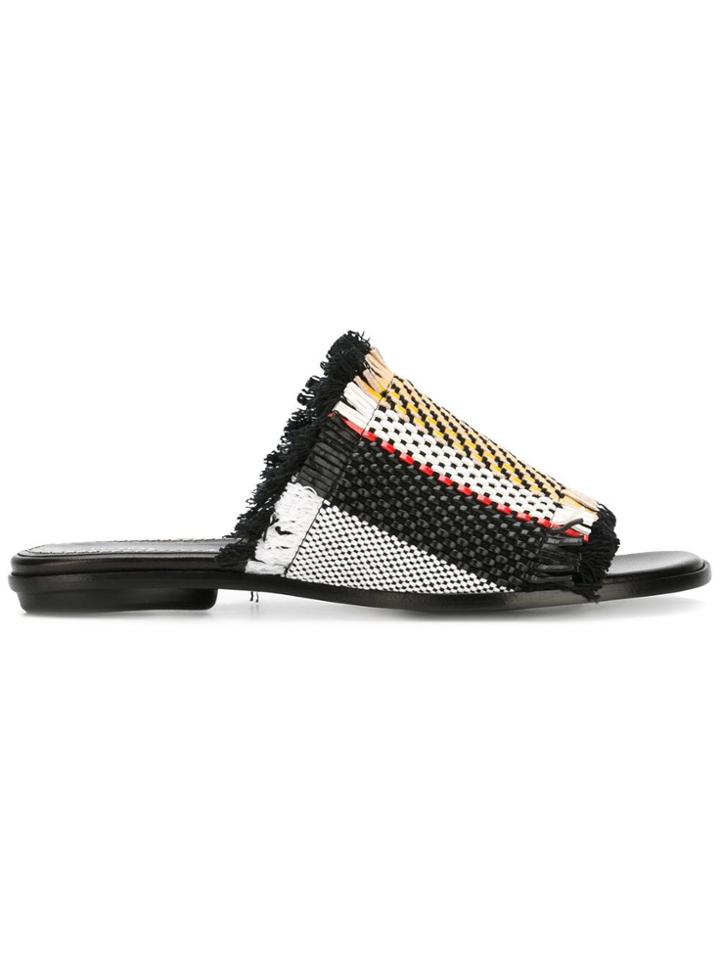 Proenza Schouler Fringed Striped Mules - Black