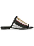 Proenza Schouler Fringed Striped Mules - Black
