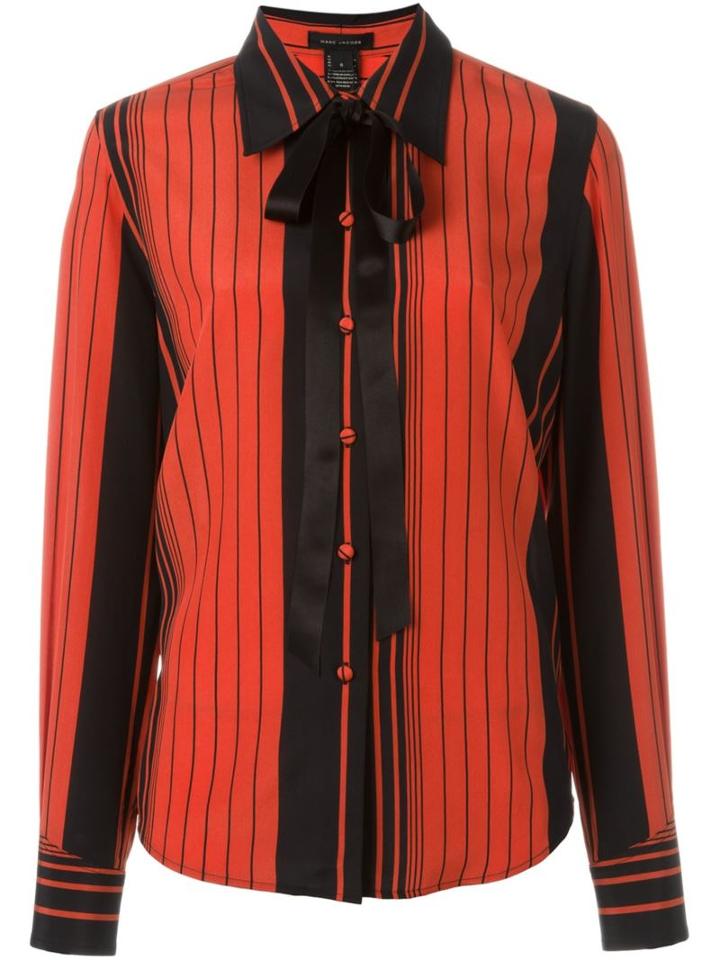 Marc Jacobs Striped Pussy Bow Shirt, Women's, Size: 8, Red, Silk