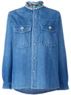 Forte Couture Embellished Collar Denim Shirt, Women's, Size: Medium, Blue, Cotton/metal/glass