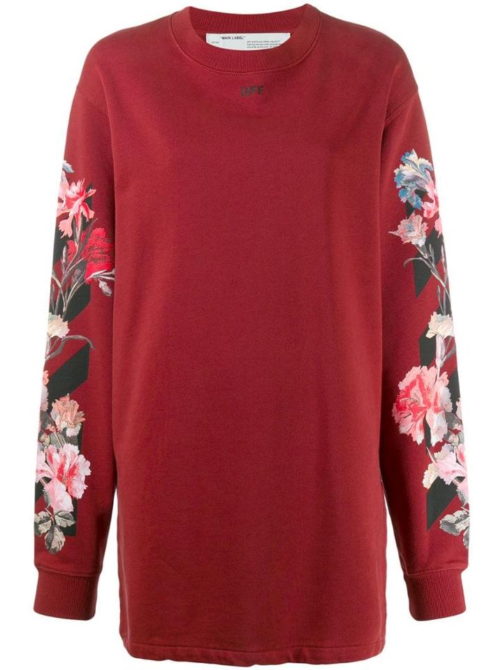 Off-white Floral-print Sweatshirt Dress - Red