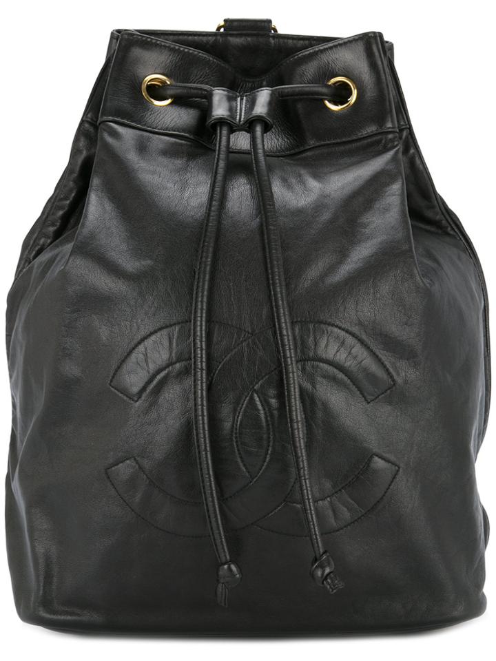 Chanel Vintage Logo Drawstring Backpack - Black