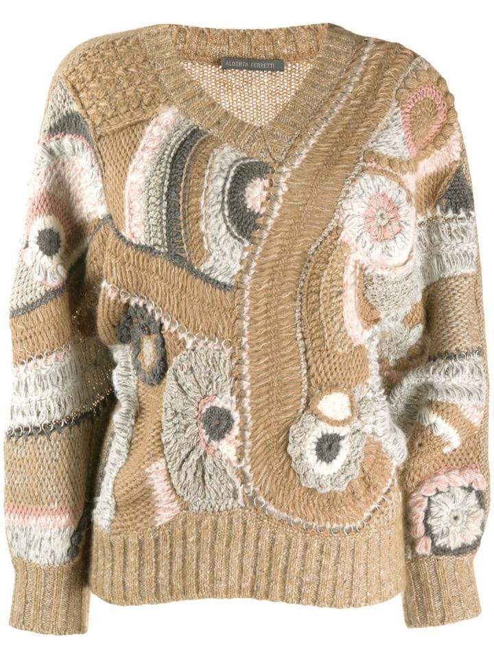 Alberta Ferretti Eyelet Patterned Knit Jumper - Neutrals
