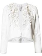Carolina Herrera Floral Embellished Cropped Jacket, Women's, Size: 2, White, Lamb Skin