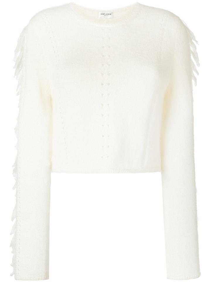 Saint Laurent Cropped Tassel Sweater - Nude & Neutrals