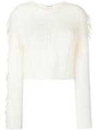 Saint Laurent Cropped Tassel Sweater - Nude & Neutrals