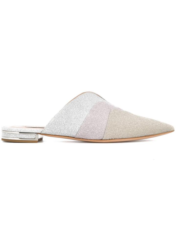 Casadei Glitter Low Heel Mules - Neutrals