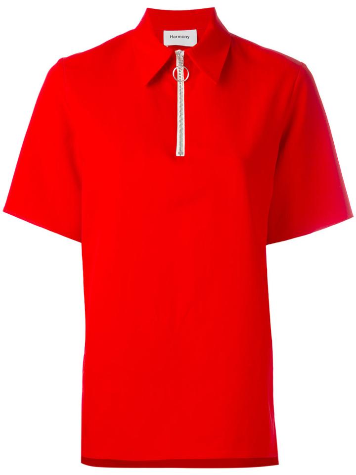 Harmony Paris - Thelma Zipped Polo Shirt - Women - Cotton/viscose - 36, Red, Cotton/viscose