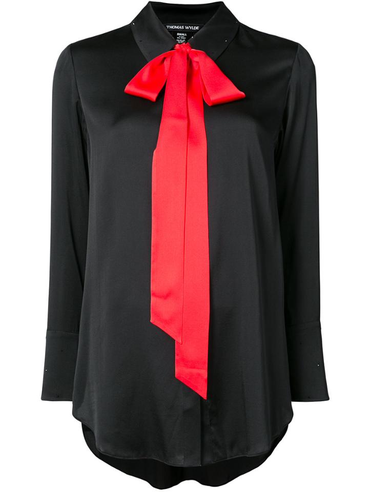Thomas Wylde Contrast Pussy Bow Detailed Shirt - Black