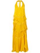 Roberto Cavalli Jacquard Ruffle Long Dress - Yellow & Orange