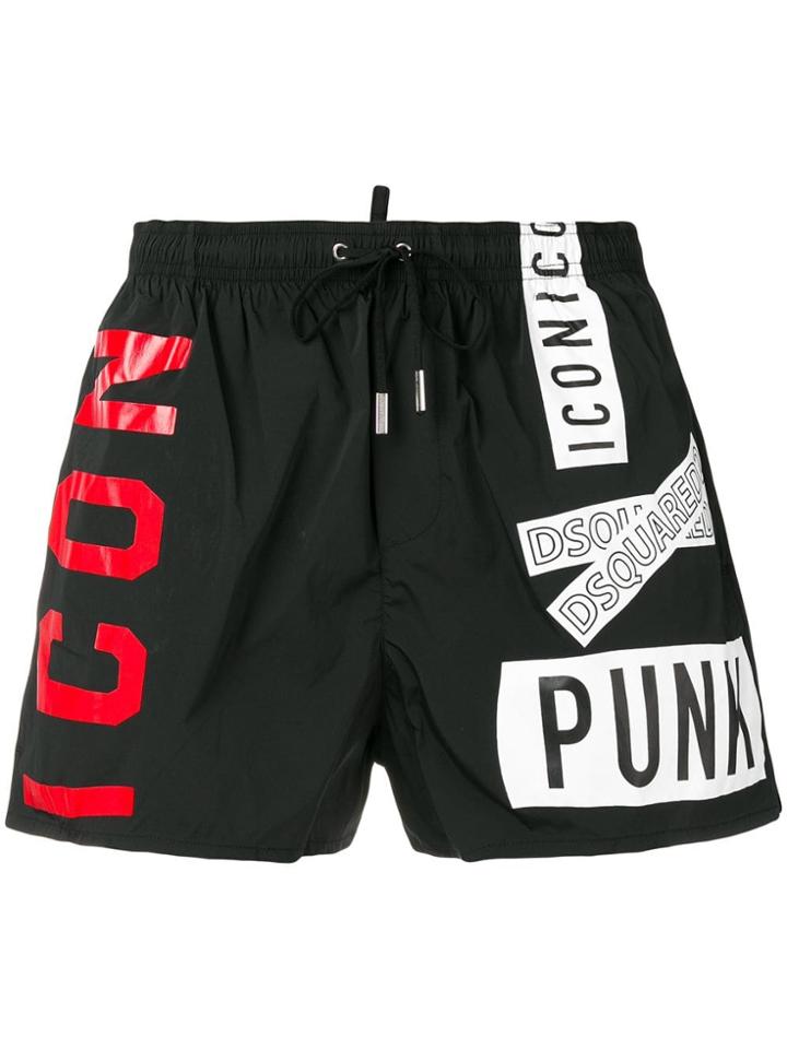 Dsquared2 Icon/punk Print Swim Shorts - Black
