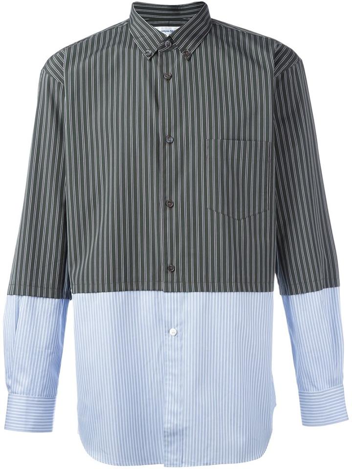 Comme Des Garçons Shirt Striped Panelled Shirt, Men's, Size: Small, Green, Cotton