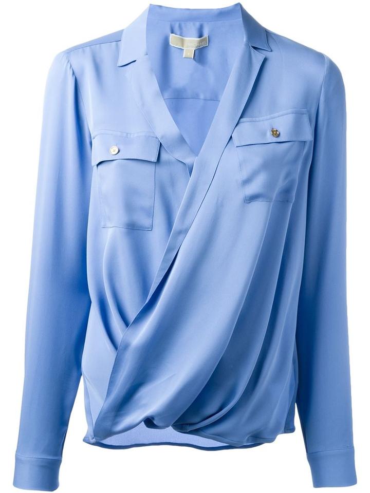 Michael Michael Kors Wrap Blouse, Women's, Size: Large, Blue, Silk