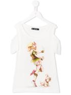 Monnalisa Jakioo Cold Shoulder Printed T-shirt, Kids Unisex, Size: 12 Yrs, White, Modal/spandex/elastane/viscose
