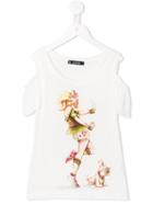 Monnalisa Jakioo Cold Shoulder Printed T-shirt, Kids Unisex, Size: 12 Yrs, White, Modal/spandex/elastane/viscose