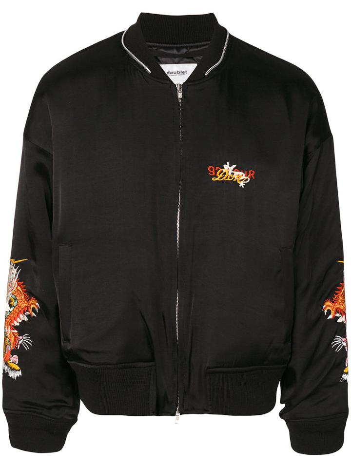 Doublet - Embroidered Bomber Jacket - Men - Cupro/rayon - S, Black, Cupro/rayon