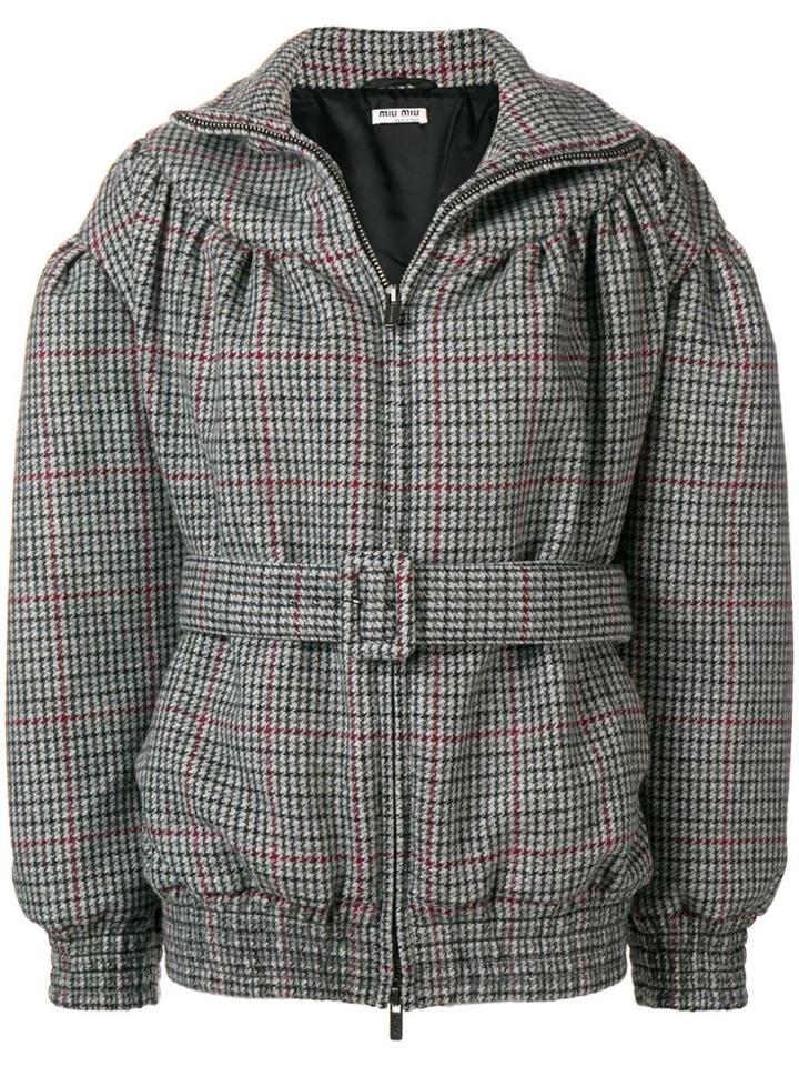 Miu Miu Belted Check Bomber Jacket - Grey