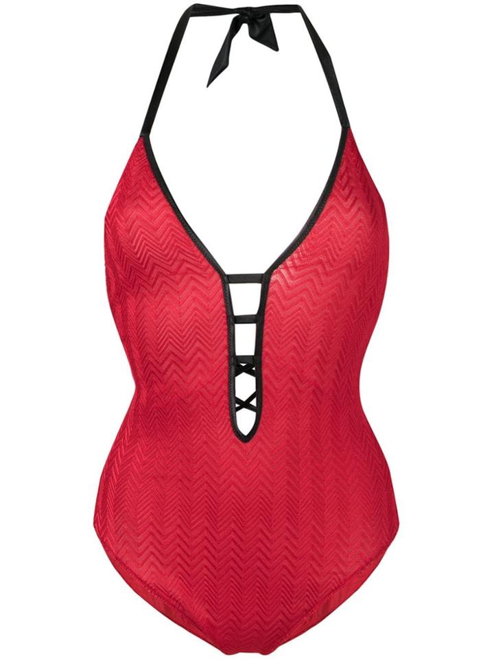 Missoni Plunge Halterneck Swimsuit - Red