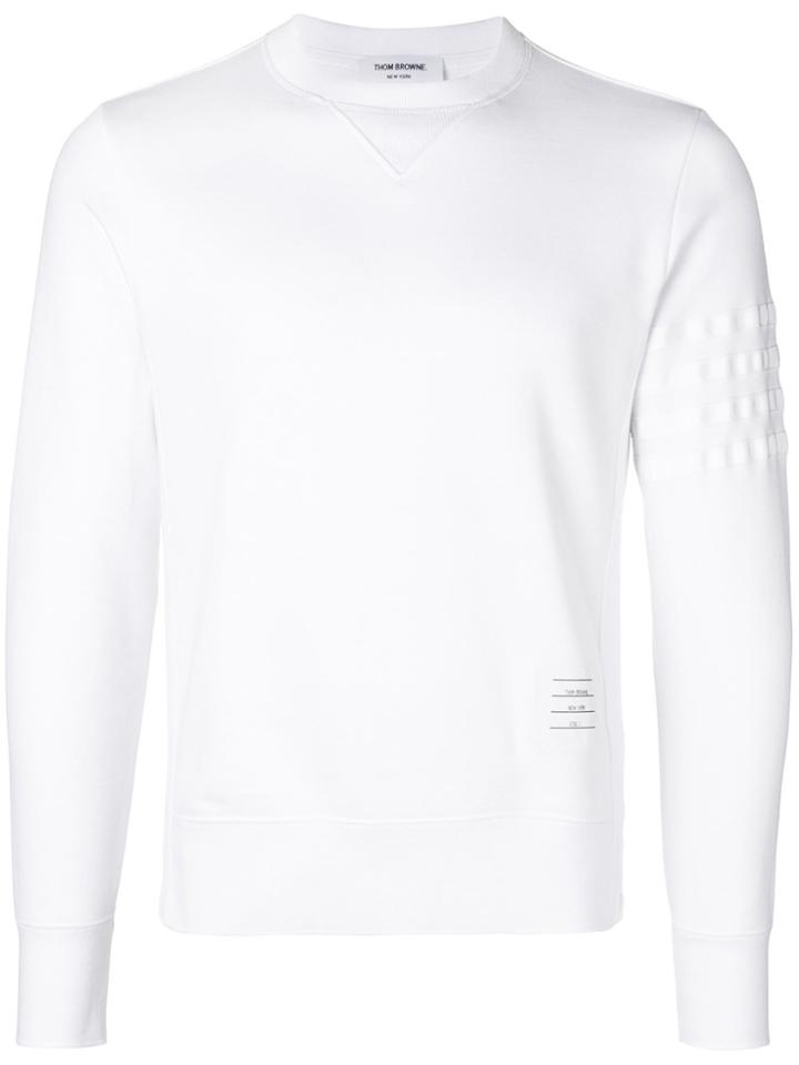 Thom Browne Grosgrain 4-bar Stripe Classic Crewneck Sweatshirt - White