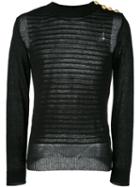 Balmain Embossed Striped Jumper, Men's, Size: Medium, Black, Linen/flax